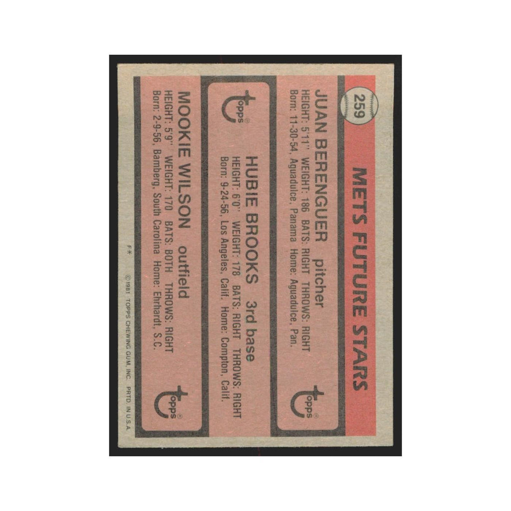 1981 Topps Juan Berenguer/Hubie Brooks/Mookie Wilson Mets #259