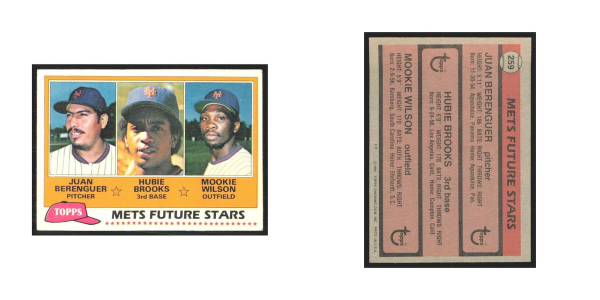 1981 Topps Juan Berenguer/Hubie Brooks/Mookie Wilson Mets #259