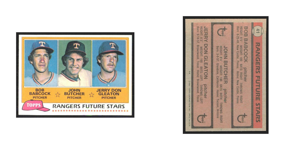 1981 Topps Bob Babcock/John Butcher/Jerry Don Gleaton Rangers #41