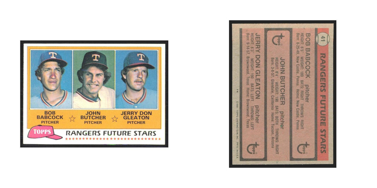 1981 Topps Bob Babcock/John Butcher/Jerry Don Gleaton Rangers #41