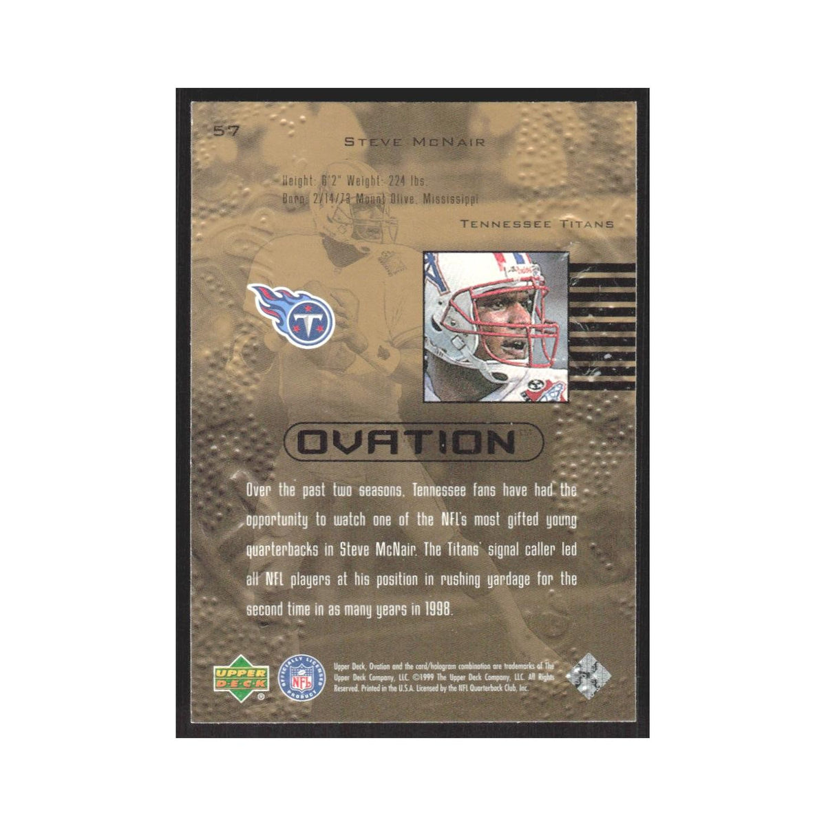 1999 Upper Deck Ovation Steve McNair Titans #57