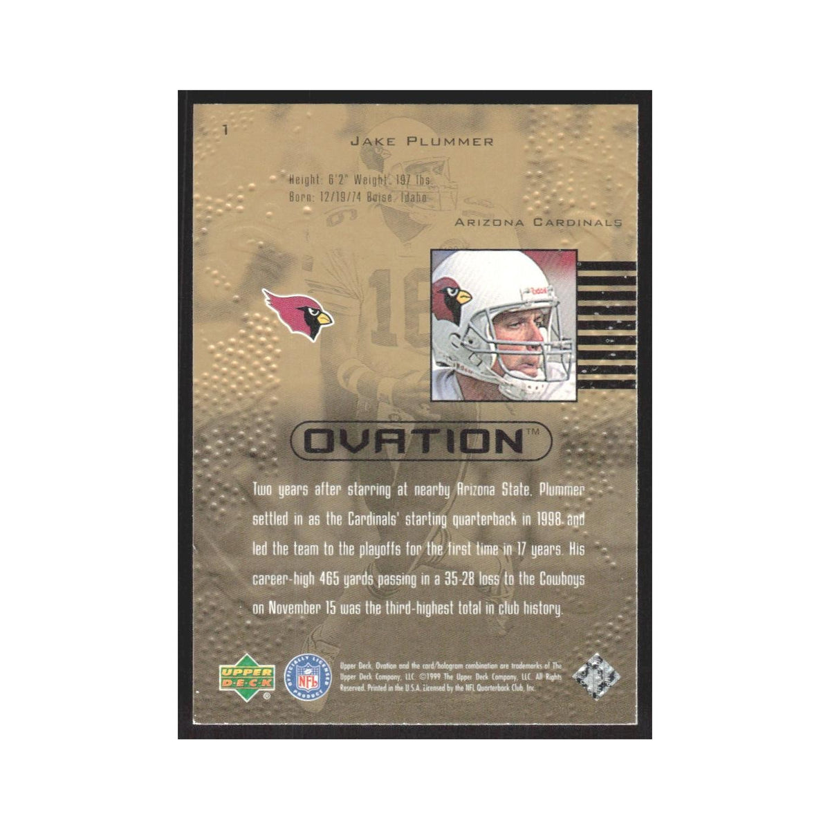 1999 Upper Deck Ovation Jake Plummer Cardinals #1