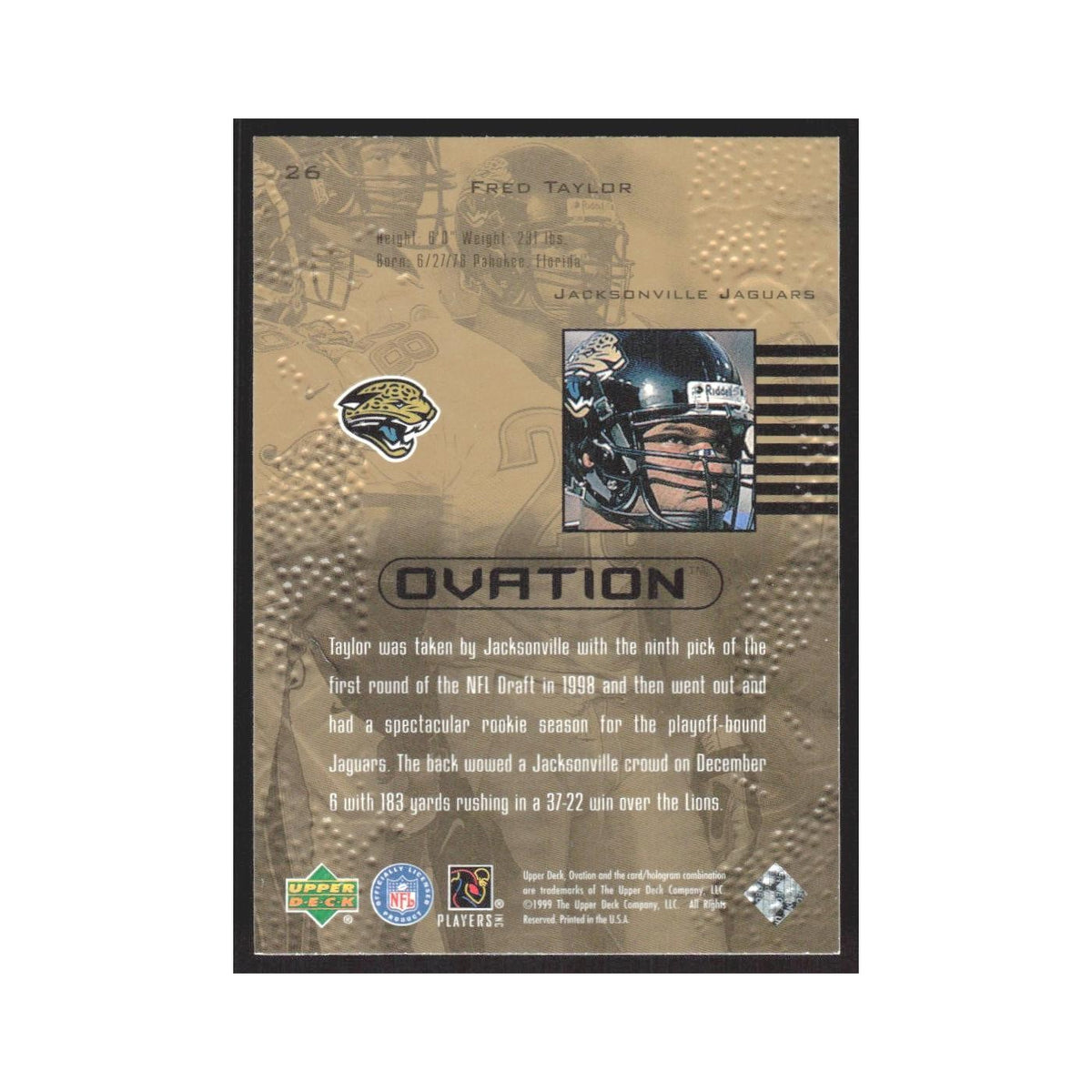 1999 Upper Deck Ovation Fred Taylor Jaguars #26