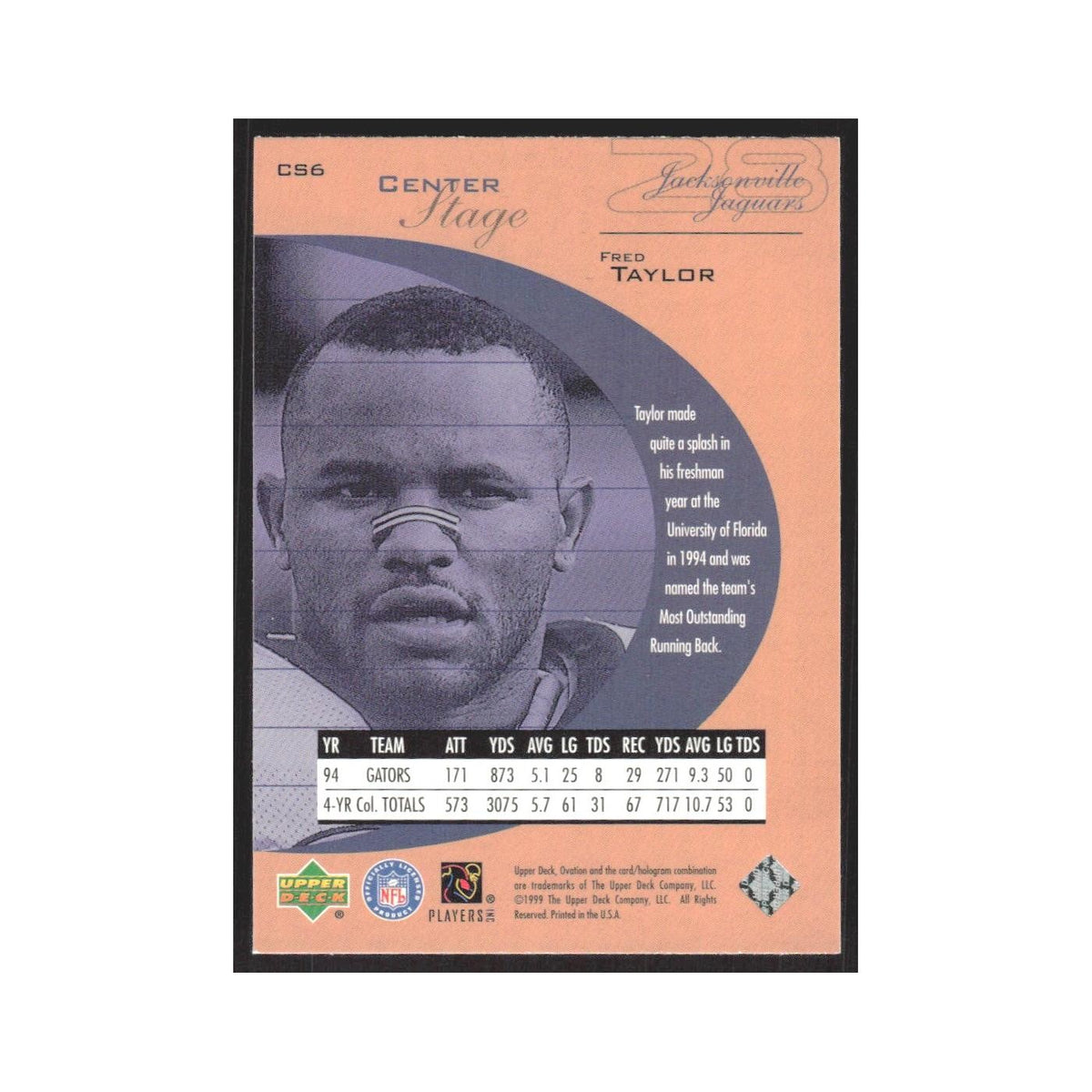 1999 Upper Deck Ovation Fred Taylor Jaguars #C56