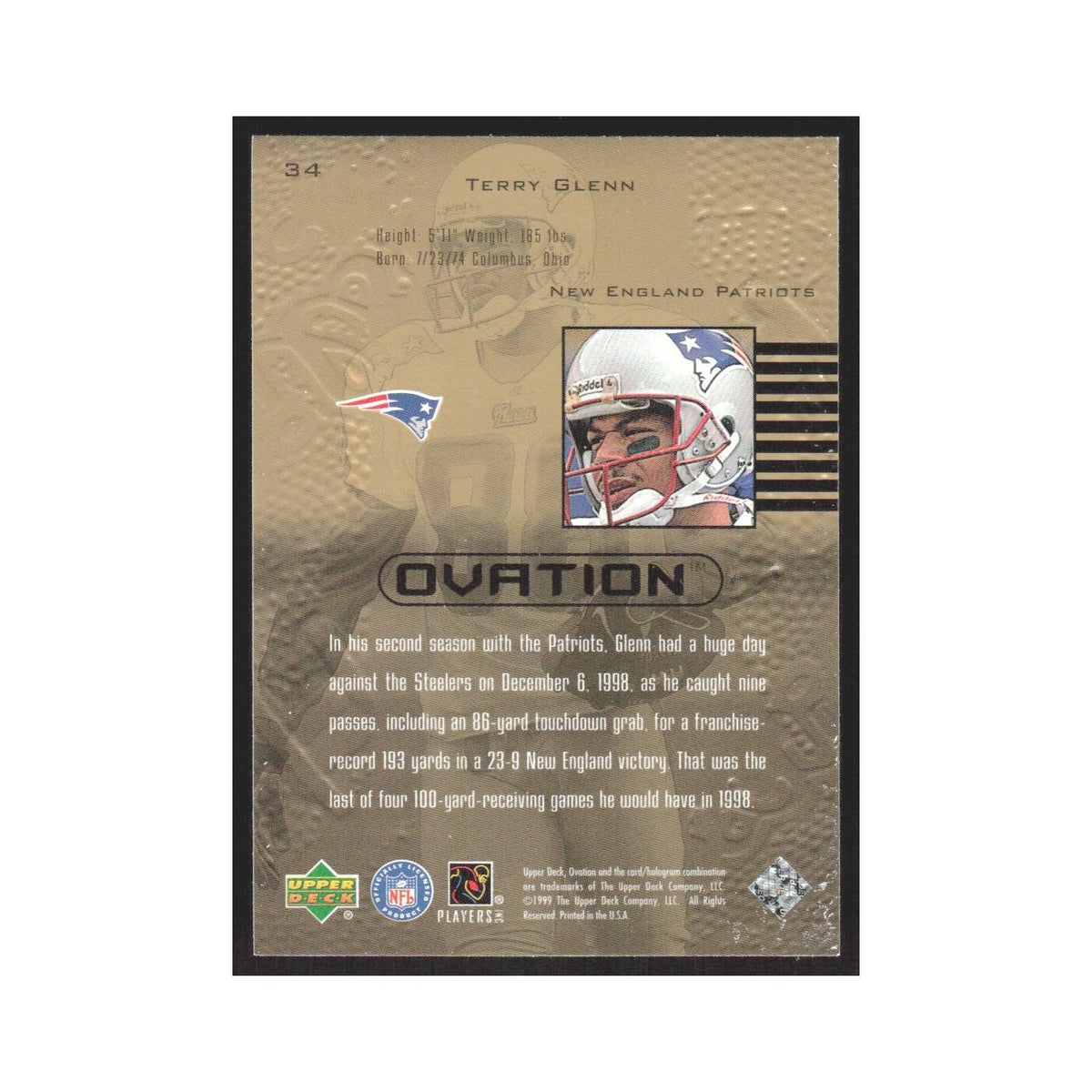 1999 Upper Deck Ovation Terry Glenn Patriots #34