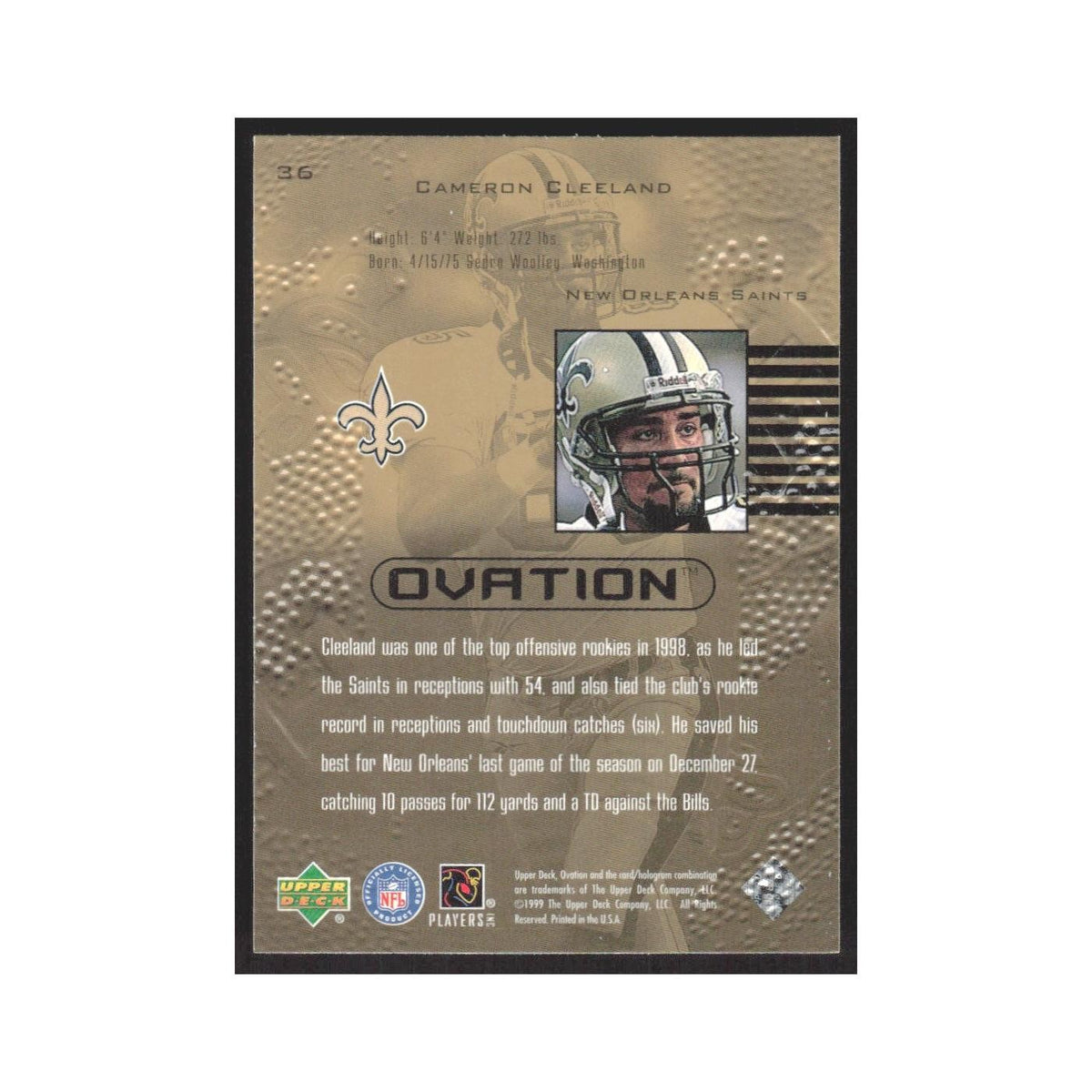 1999 Upper Deck Ovation Cameron Cleeland Saints #36