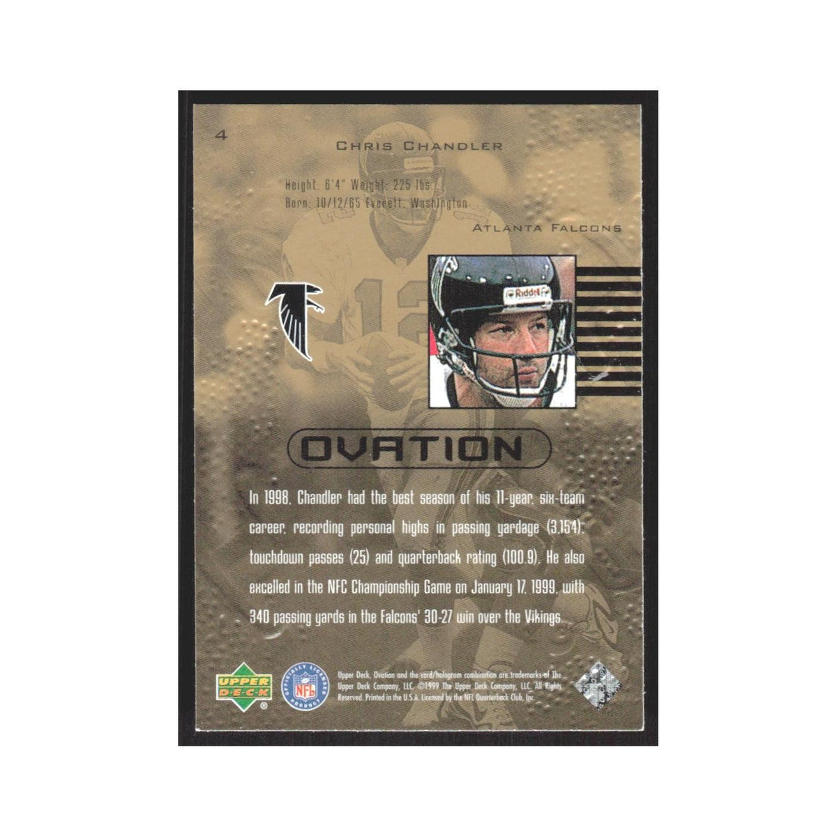 1999 Upper Deck Ovation Chris Chandler Falcons #4