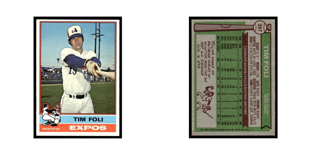 Tim Foli 1976 Topps #397 Montreal Expos Baseball Card EX