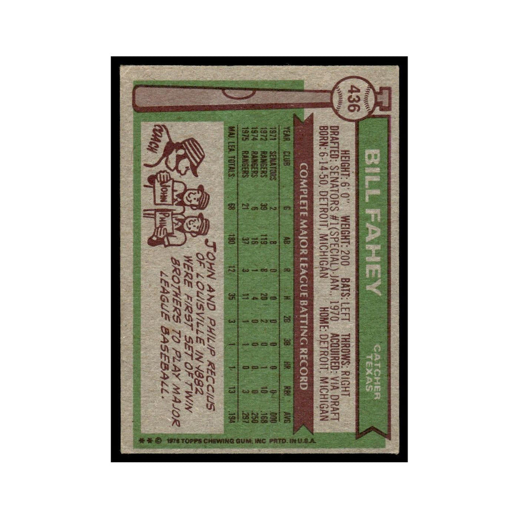 Bill Fahey 1976 Topps #436 Texas Rangers Baseball Card EX
