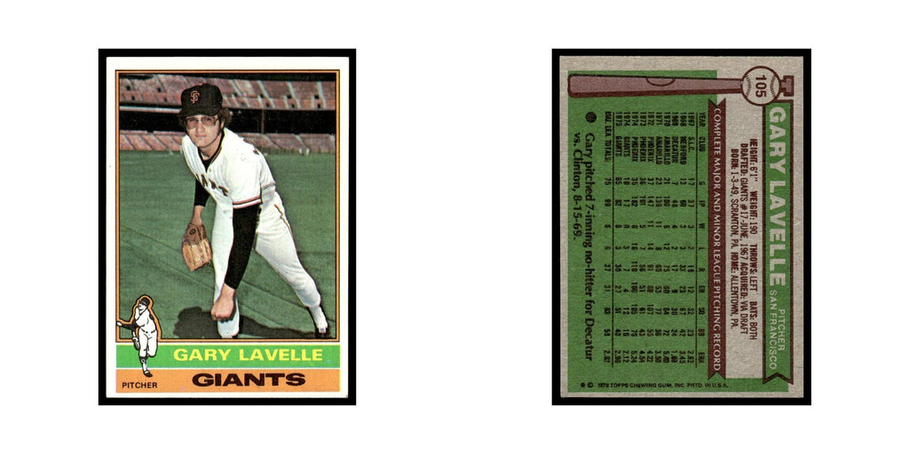 Gary Lavelle 1976 Topps #105 San Francisco Giants Baseball Card EX