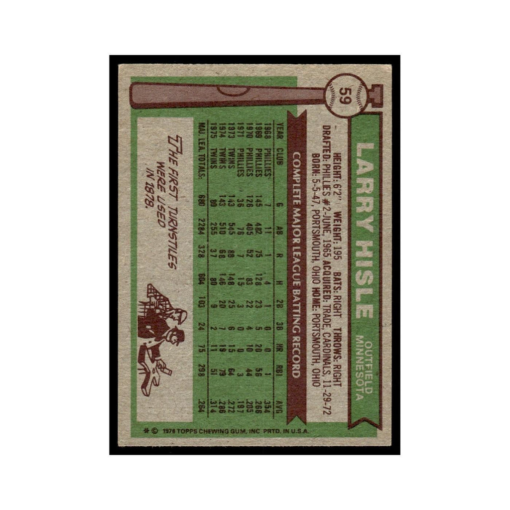 Larry Hisle 1976 Topps #59 Minnesota Twins Baseball Card EX