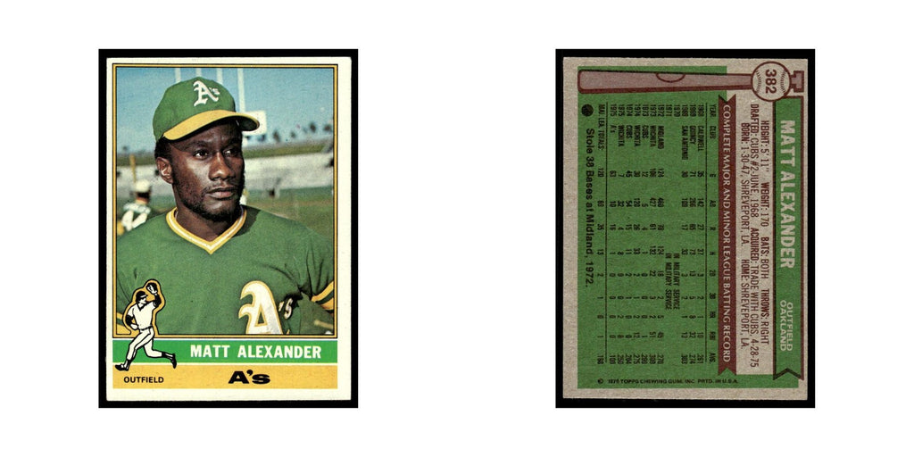 Matt Alexander 1976 Topps #382 Oakland Athletics Baseball Card EX