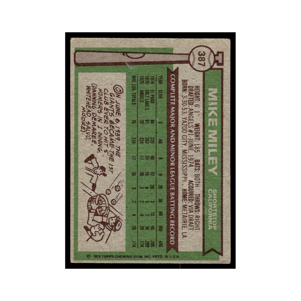 Mike Miley 1976 Topps #387 California Angels Baseball Card EX