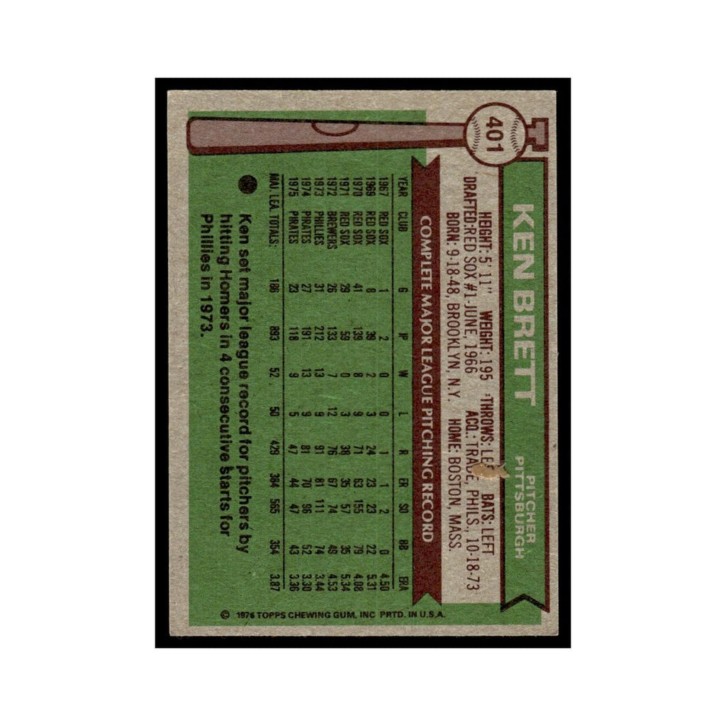 Ken Brett 1976 Topps #401 Pittsburgh Pirates Baseball Card EX