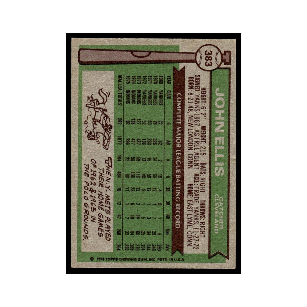 John Ellis 1976 Topps #383 Cleveland Indians Baseball Card EX