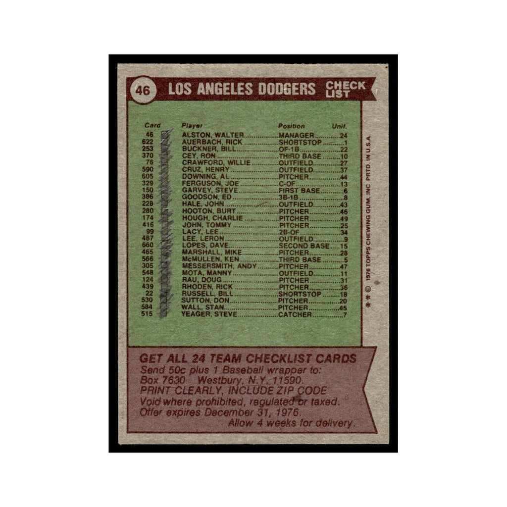 Los Angeles Dodgers - Walt Alston 1976 Topps #46 Baseball Card EX