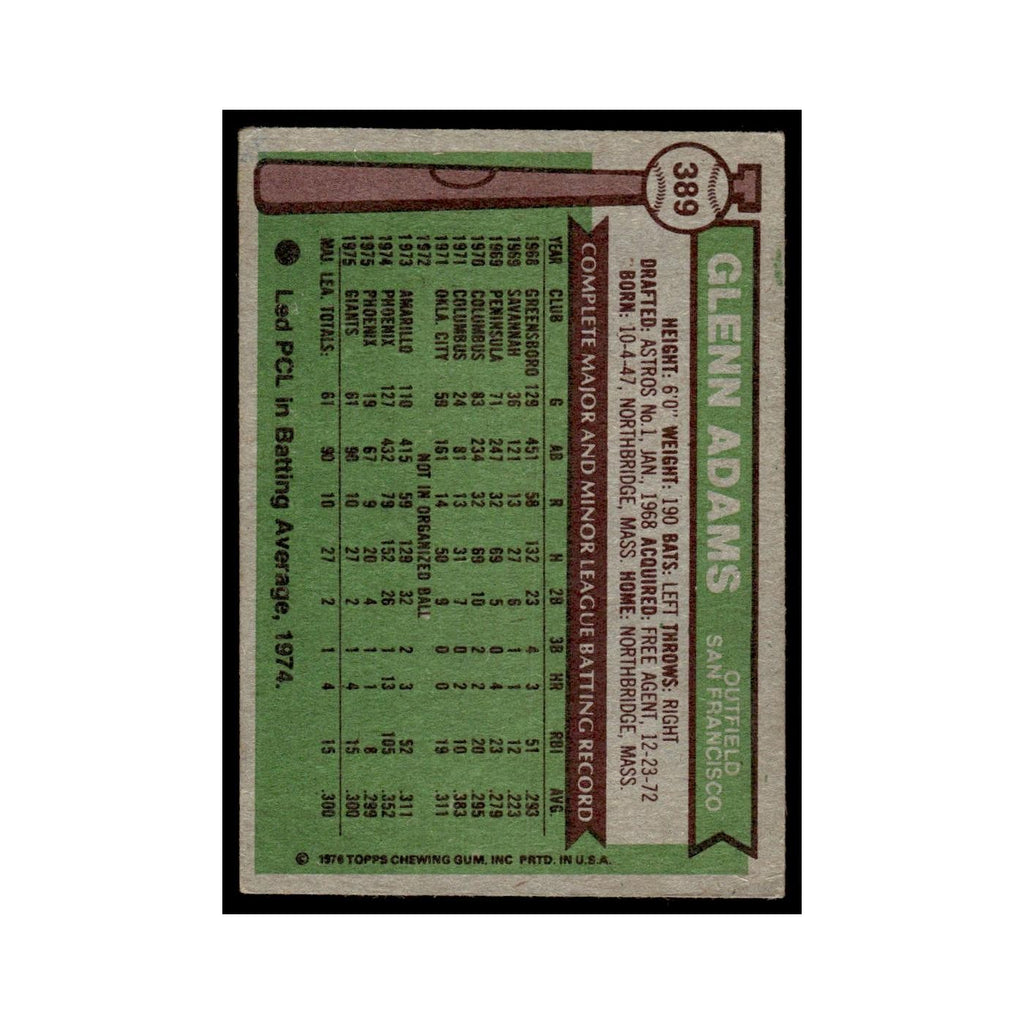 Glenn Adams 1976 Topps #389 San Francisco Giants Baseball Card EX