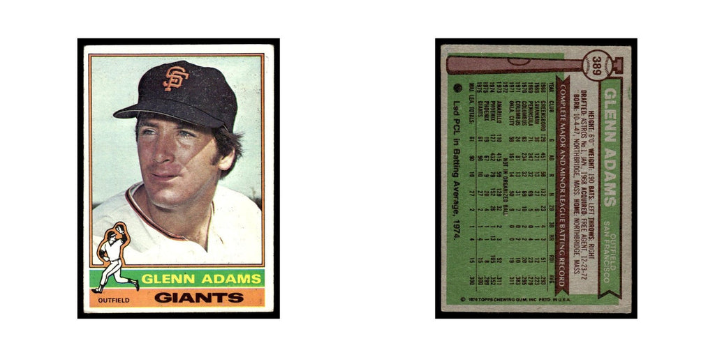 Glenn Adams 1976 Topps #389 San Francisco Giants Baseball Card EX