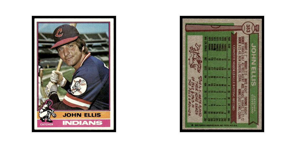 John Ellis 1976 Topps #383 Cleveland Indians Baseball Card EX