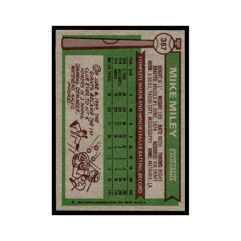 Mike Miley 1976 Topps #387 California Angels Baseball Card EX