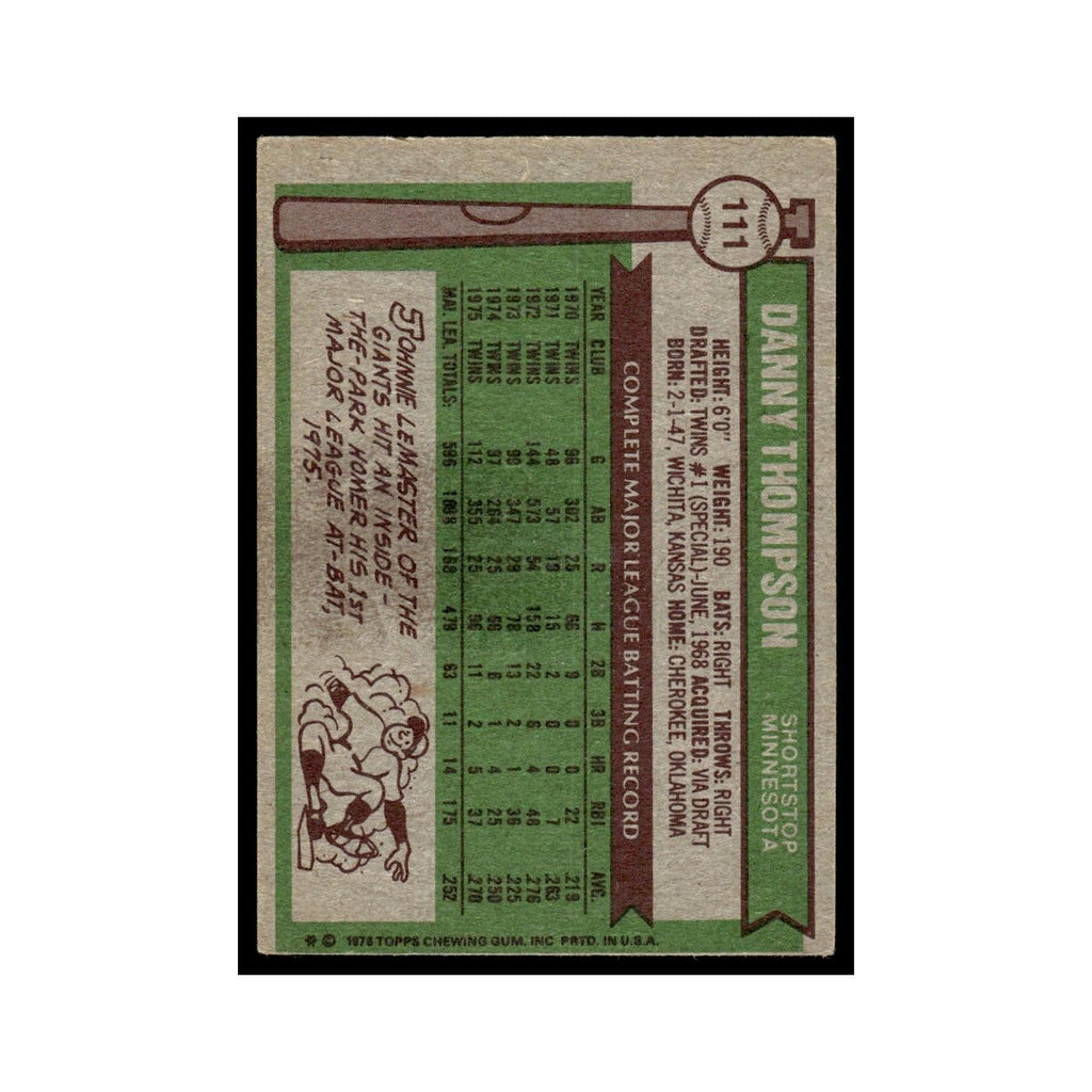 Danny Thompson 1976 Topps #111 Minnesota Twins Baseball Card EX