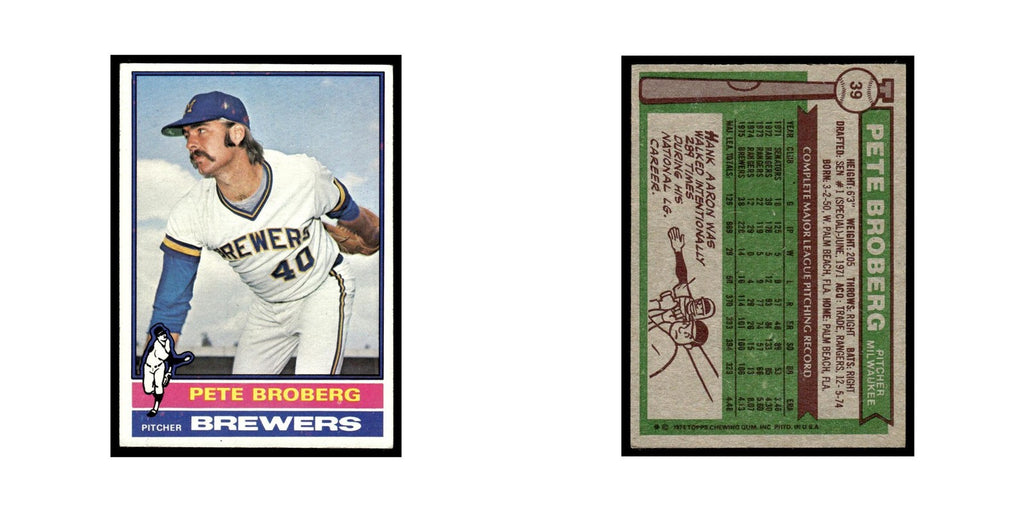 Pete Broberg 1976 Topps #39 Milwaukee Brewers Baseball Card EX