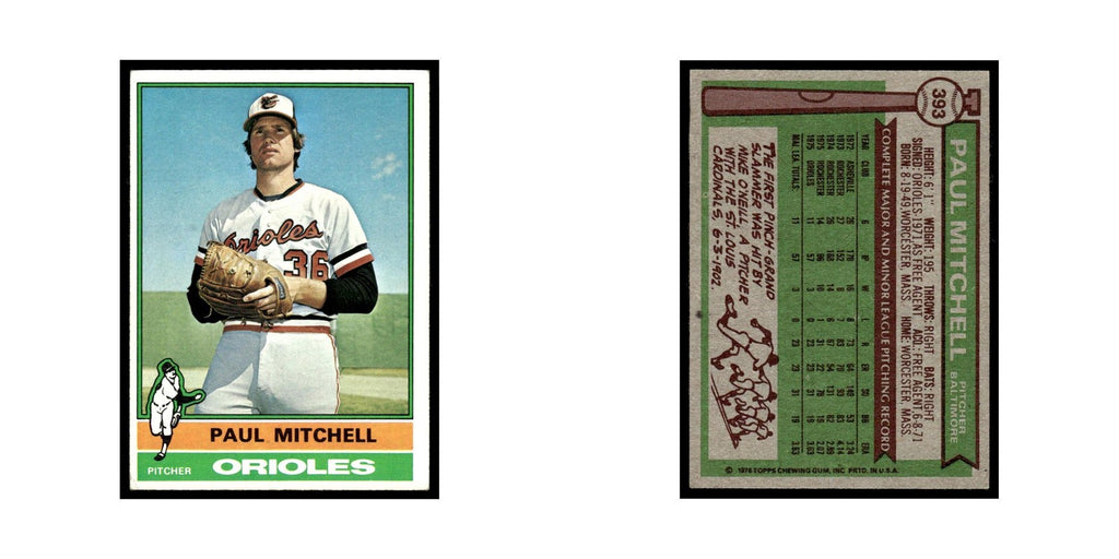 Paul Mitchell 1976 Topps #393 Baltimore Orioles Baseball Card EX