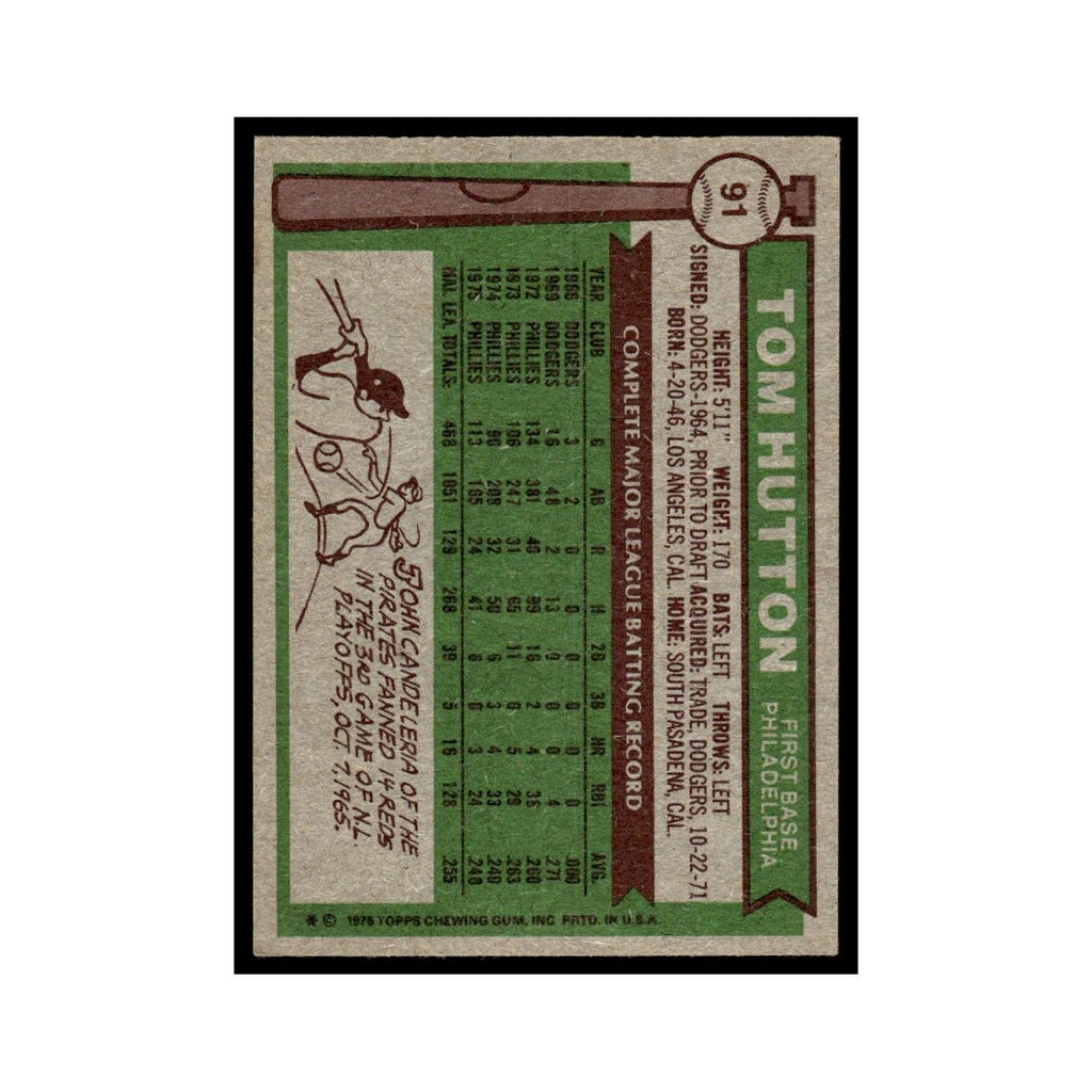 Tom Hutton 1976 Topps #91 Philadelphia Phillies Baseball Card EX