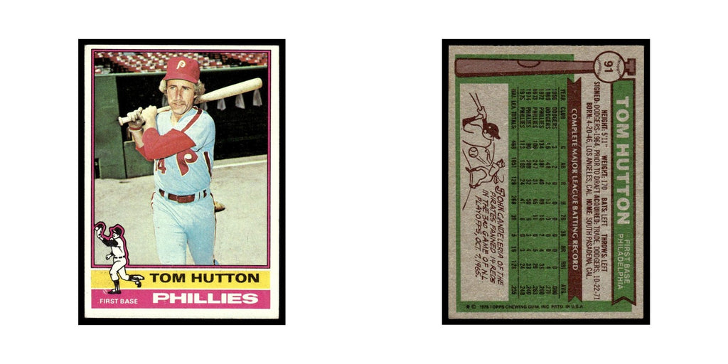 Tom Hutton 1976 Topps #91 Philadelphia Phillies Baseball Card EX