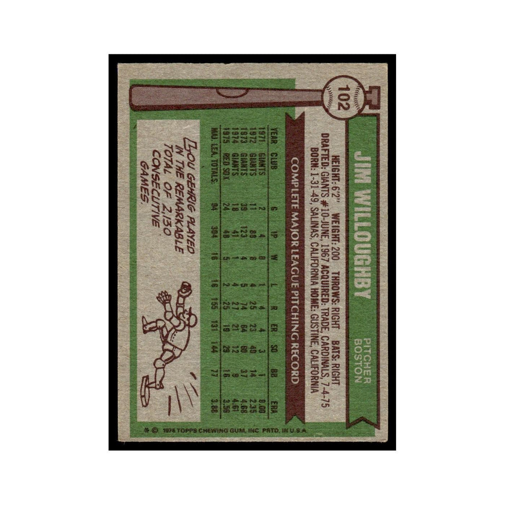 Jim Willoughby 1976 Topps #102 Boston Red Sox Baseball Card EX