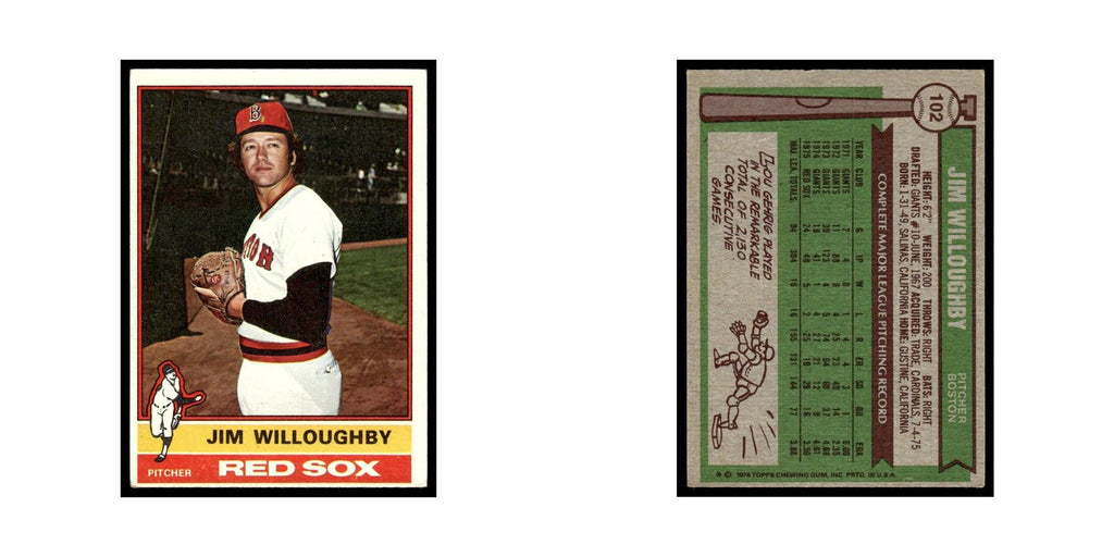 Jim Willoughby 1976 Topps #102 Boston Red Sox Baseball Card EX