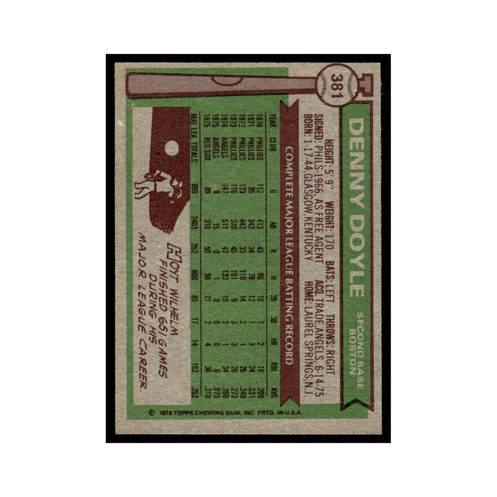 Denny Doyle 1976 Topps #381 Boston Red Sox Baseball Card EX