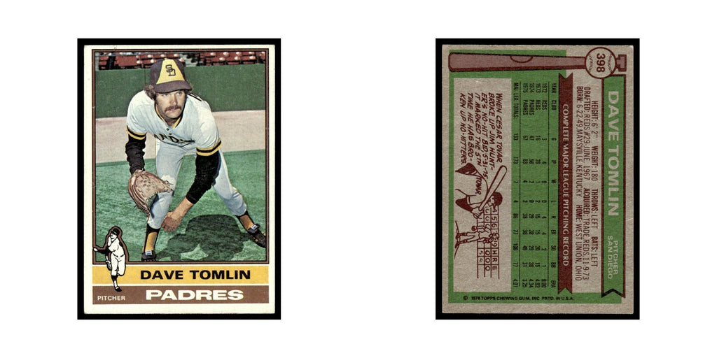 Dave Tomlin 1976 Topps #398 San Diego Padres Baseball Card EX