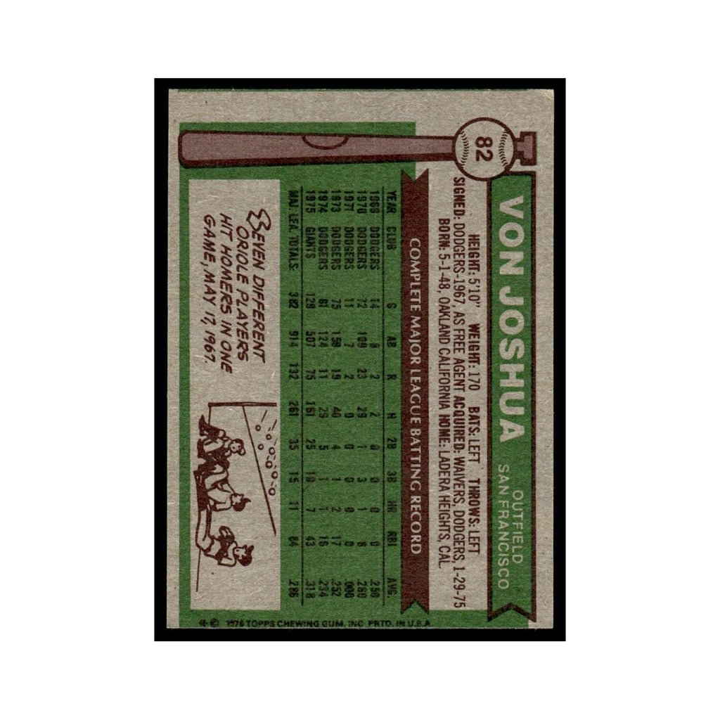 Von Joshua 1976 Topps #82 San Francisco Giants Baseball Card EX