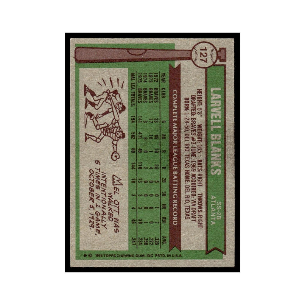 Larvell Blanks 1976 Topps #127 Atlanta Braves Baseball Card EX