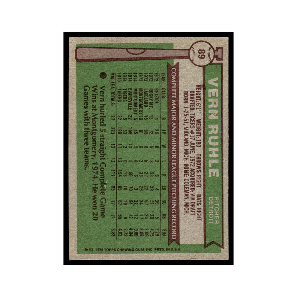 Vern Ruhle 1976 Topps #89 Detroit Tigers Baseball Card EX
