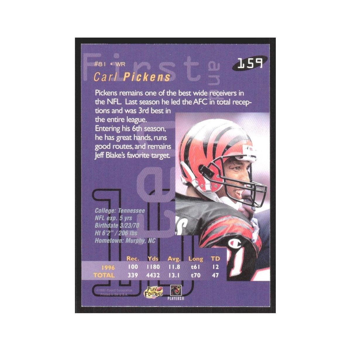 1997 Playoff First & Ten Carl Pickens Bengals #159