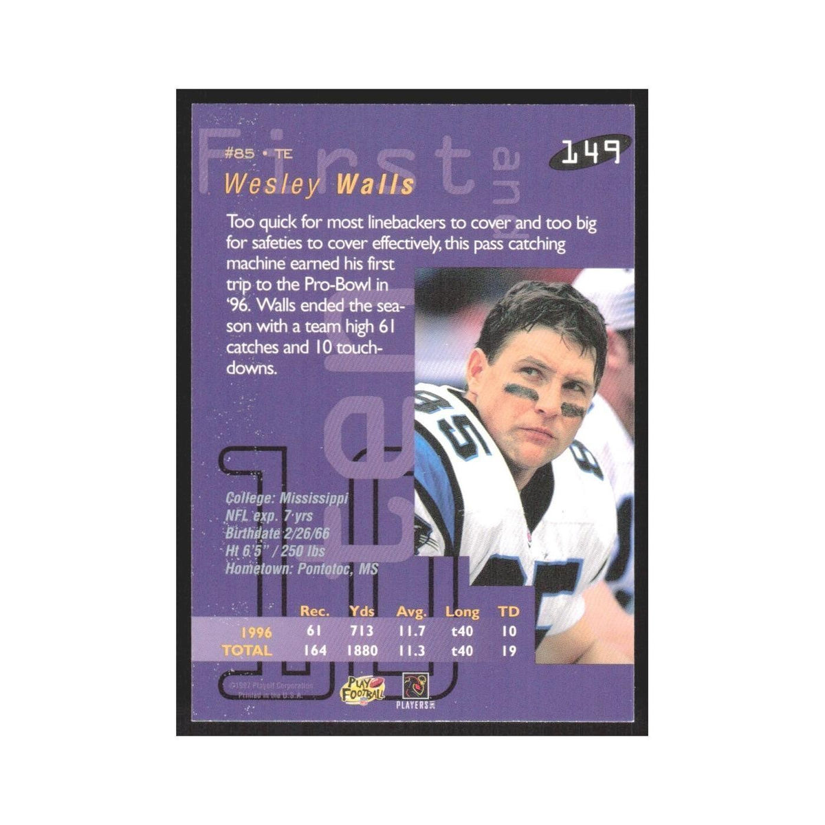 1997 Playoff First & Ten Wesley Walls Panthers #149