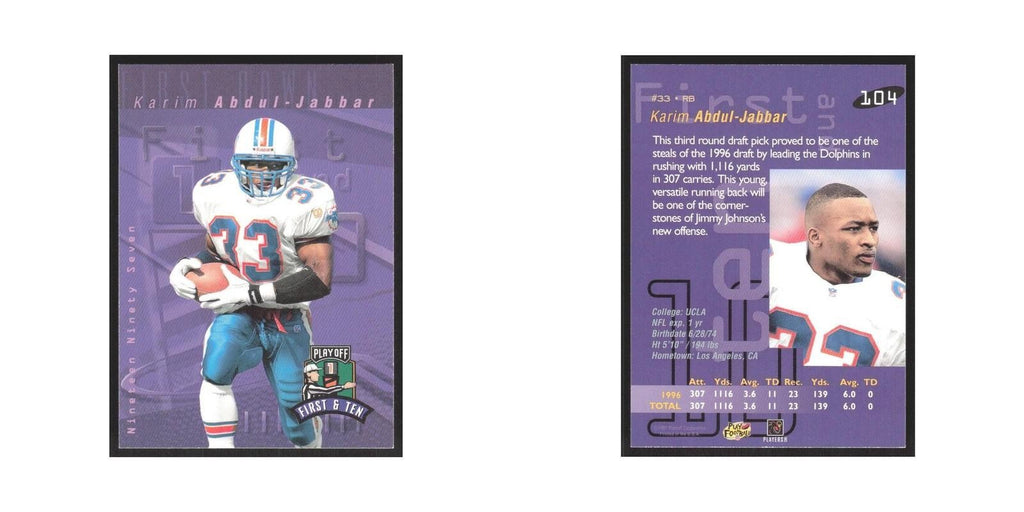 1997 Playoff First & Ten Karim Abdul-Jabbar Dolphins #104