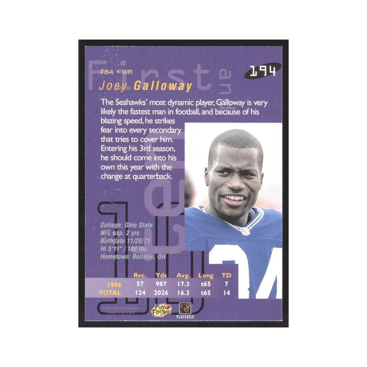 1997 Playoff First & Ten Joey Galloway Seahawks #194