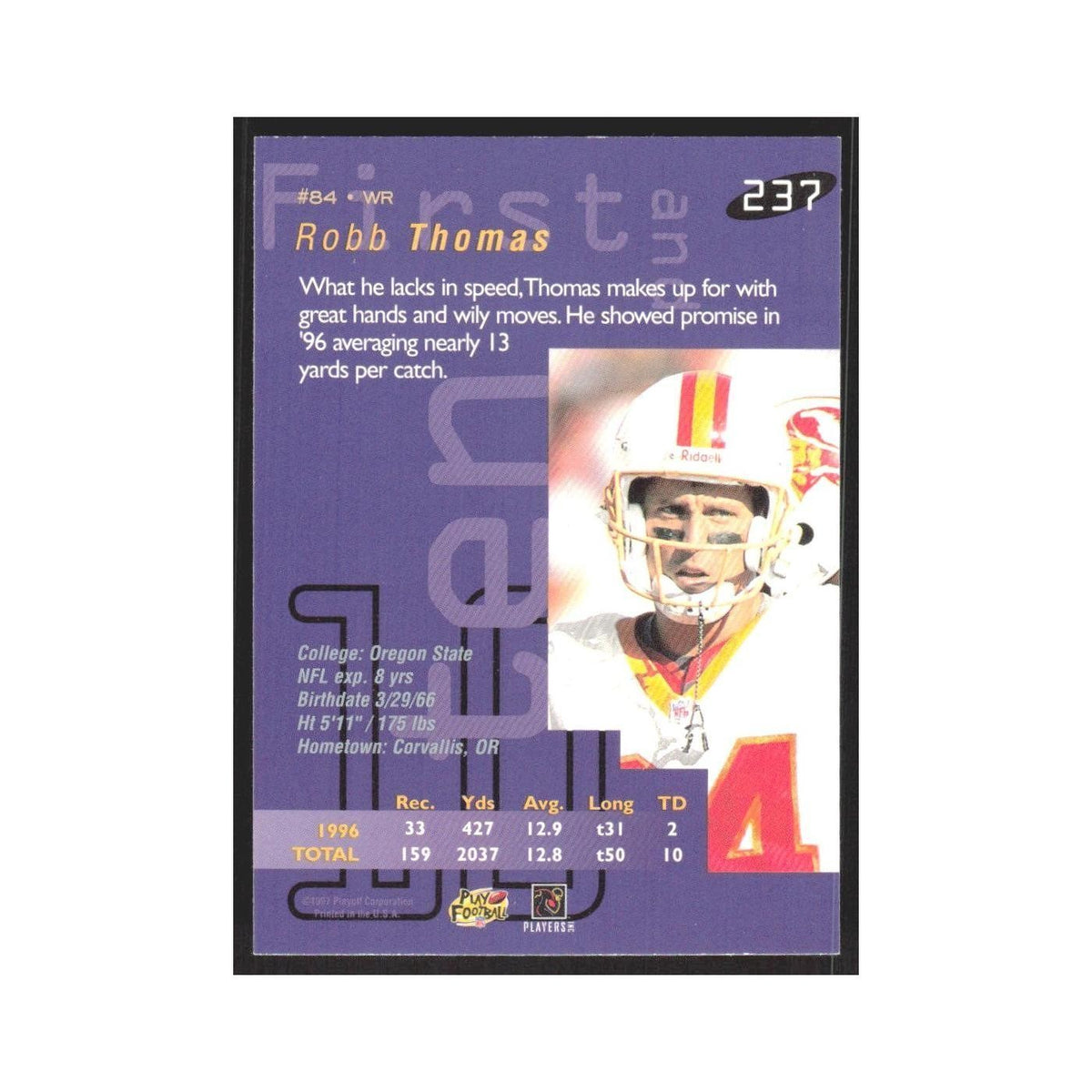 1997 Playoff First & Ten Robb Thomas Buccaneers #237