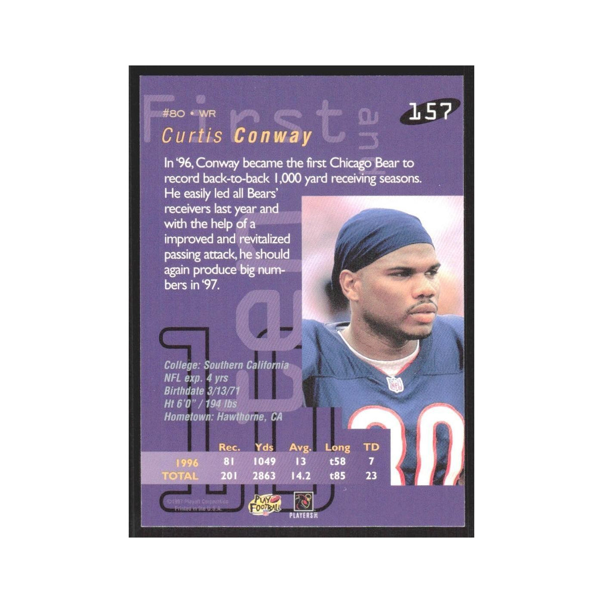 1997 Playoff First & Ten Curtis Conway Bears #157