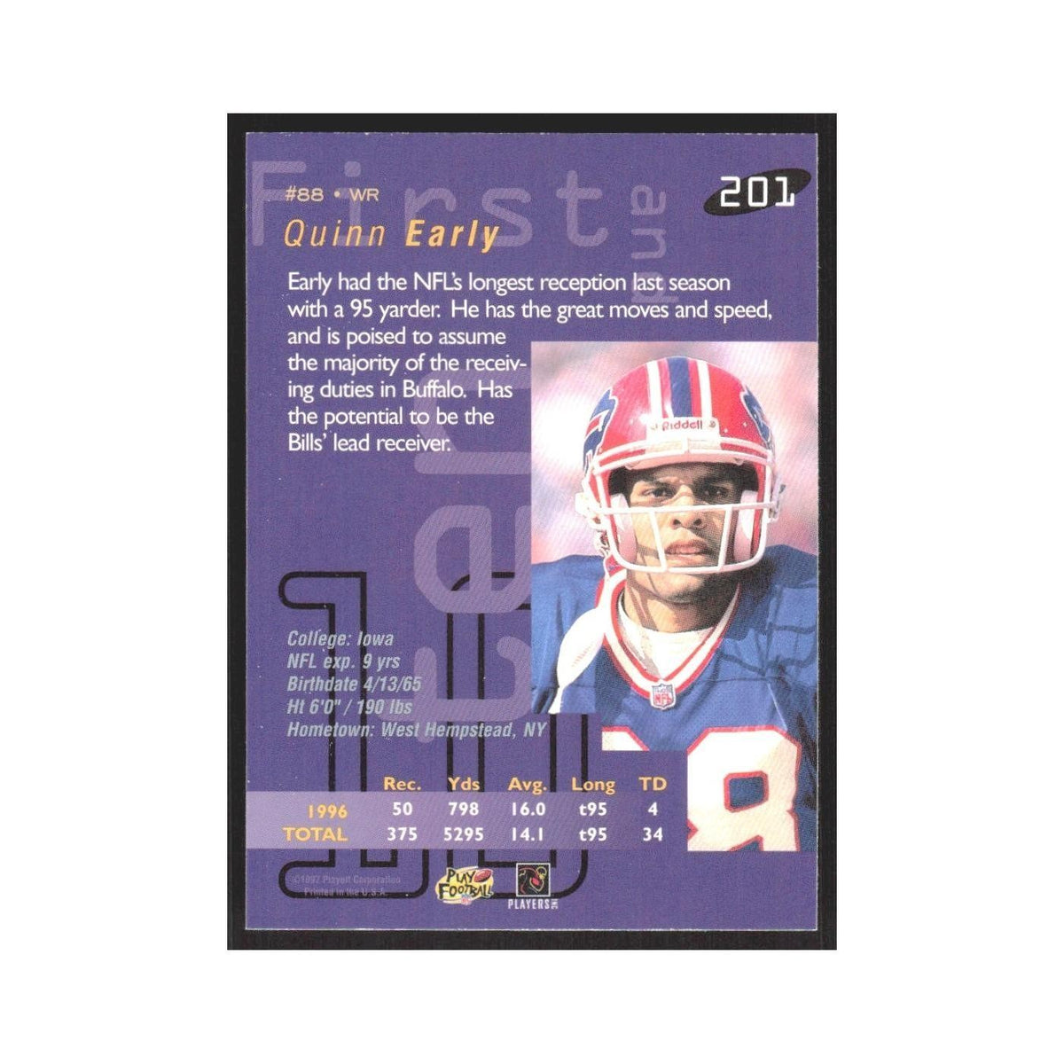 1997 Playoff First & Ten Quinn Early Bills #201