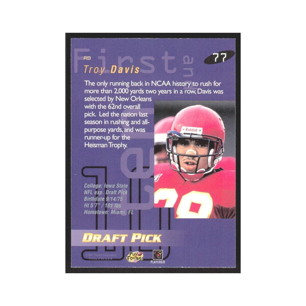 1997 Playoff First & Ten Troy Davis RC Saints #77
