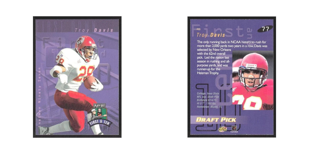 1997 Playoff First & Ten Troy Davis RC Saints #77