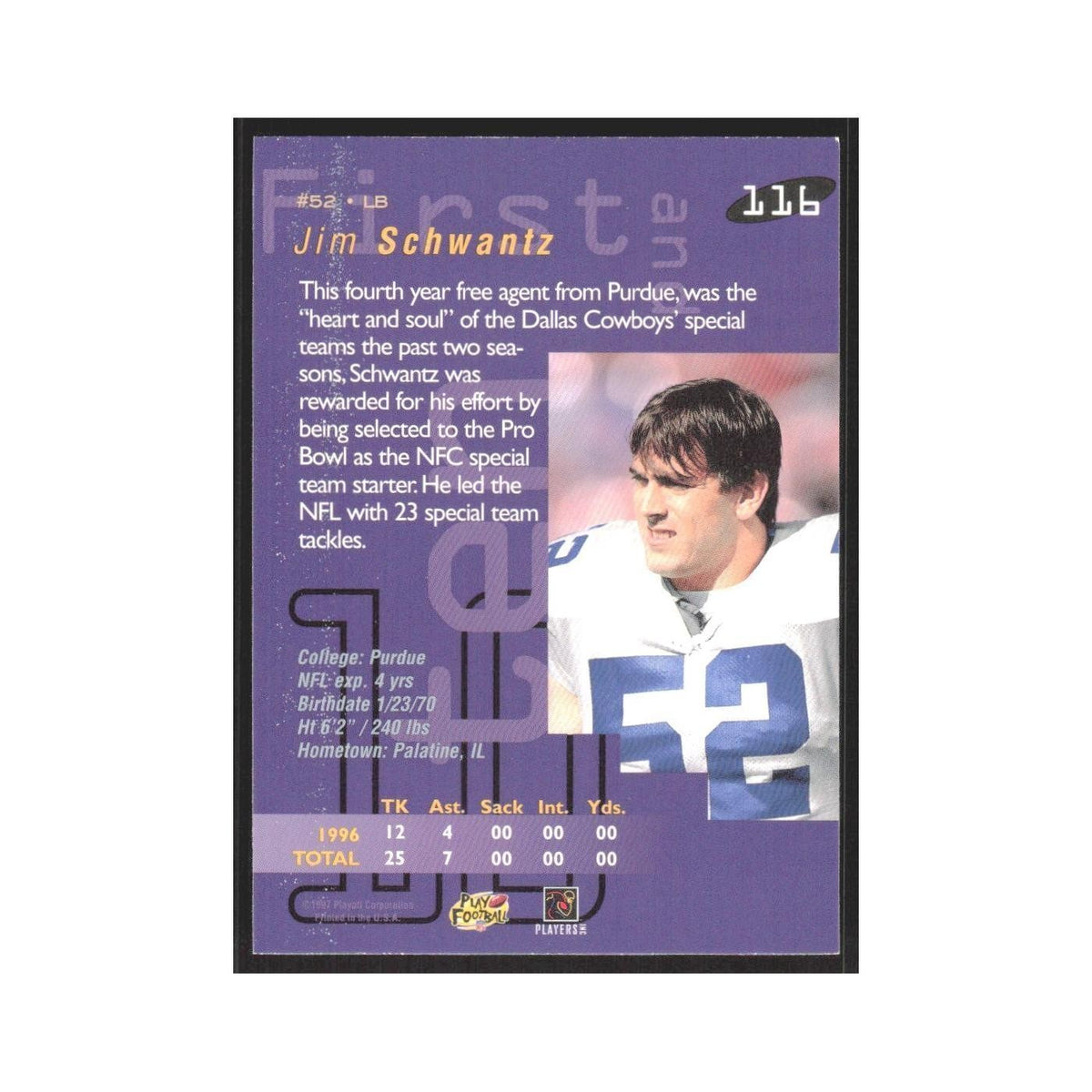 1997 Playoff First & Ten Jim Schwantz Cowboys #116