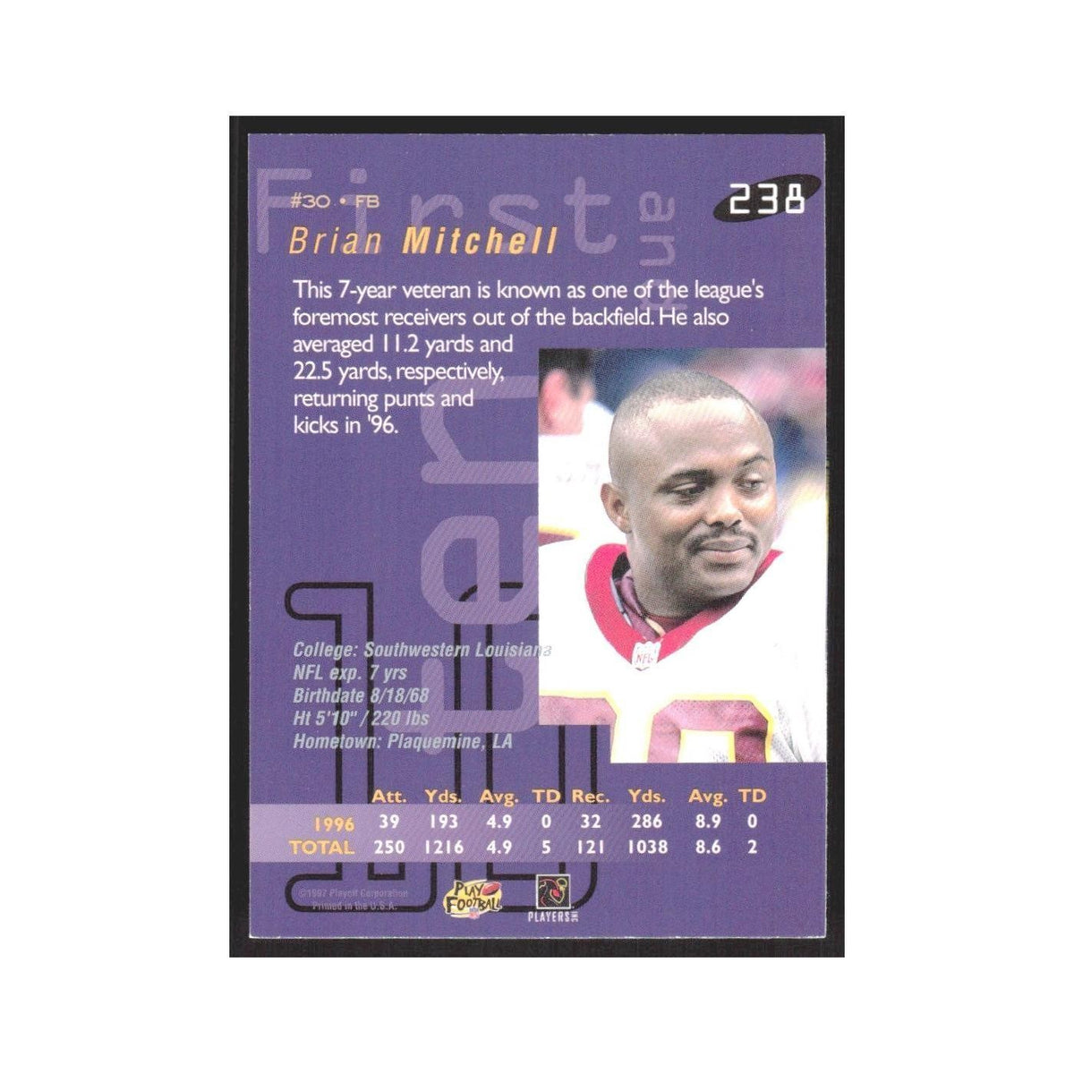 1997 Playoff First & Ten Brian Mitchell Redskins #238