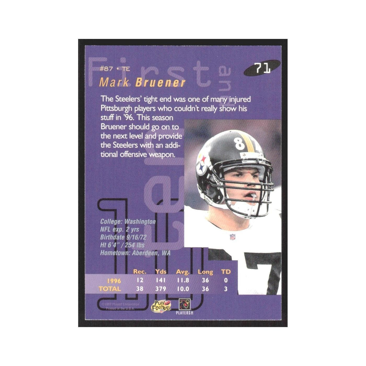 1997 Playoff First & Ten Mark Bruener Steelers #71