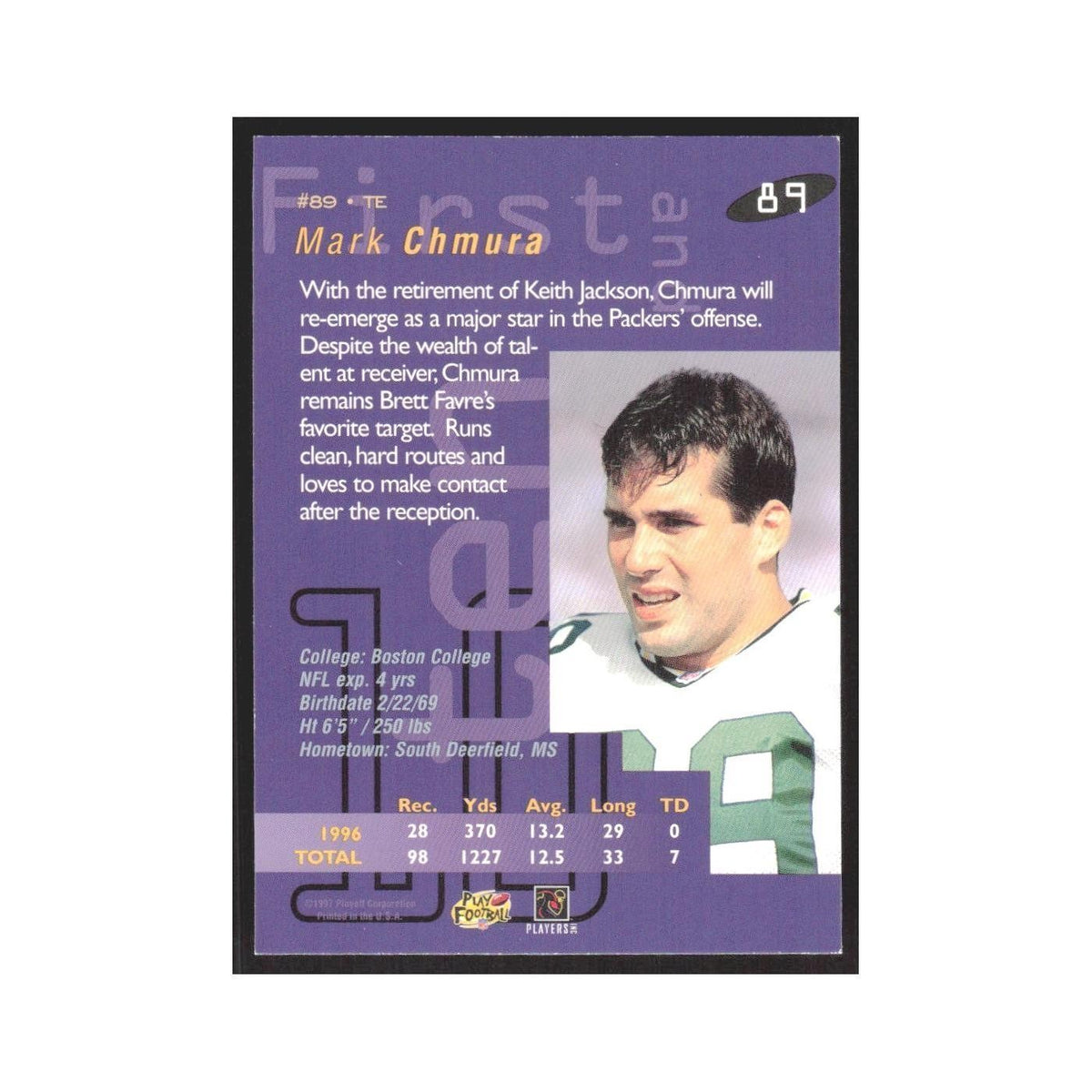 1997 Playoff First & Ten Mark Chmura Packers #89