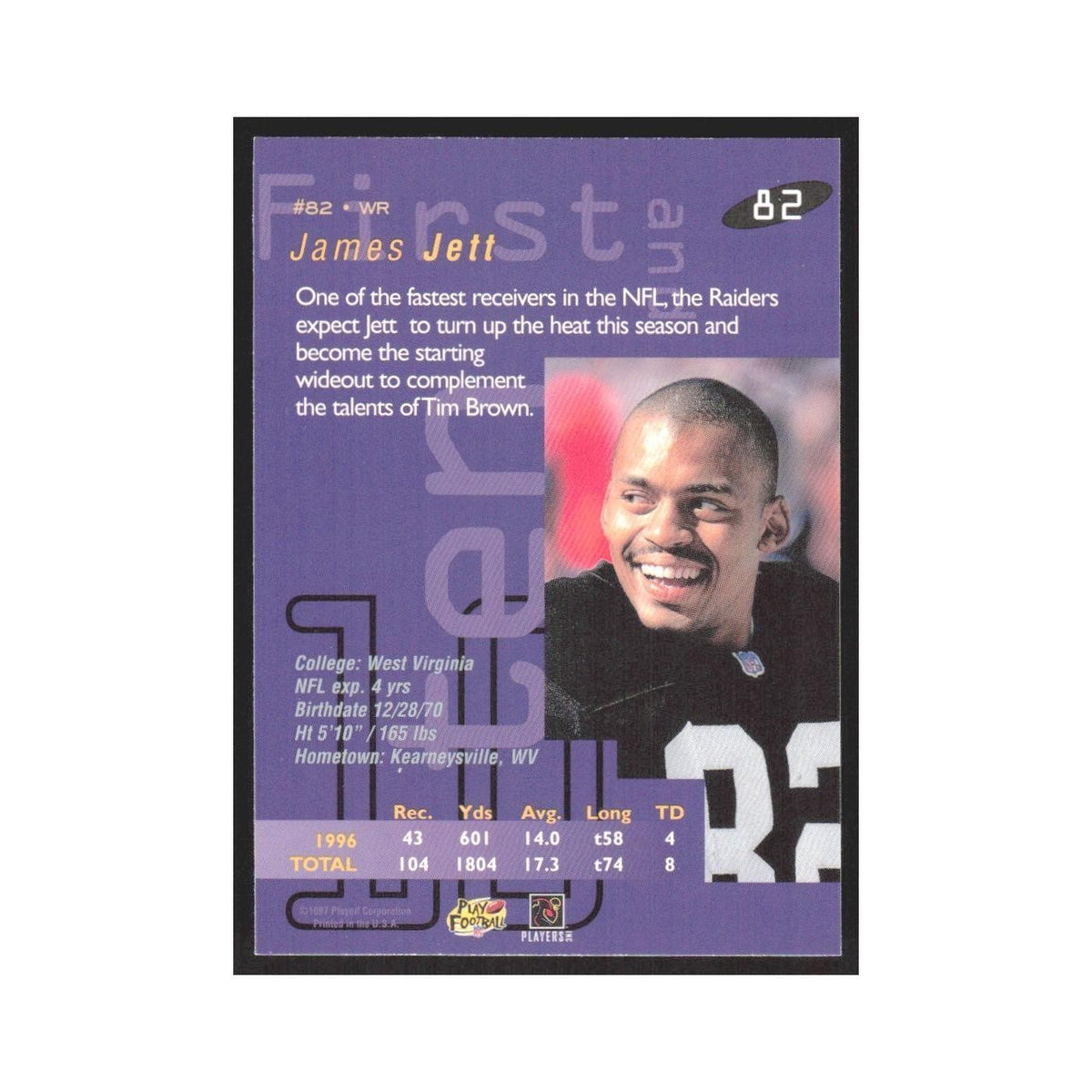 1997 Playoff First & Ten James Jett Raiders #82